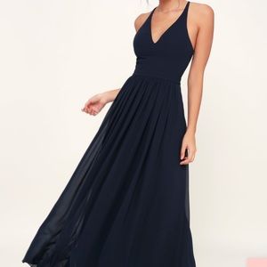 LuLu’s Love Spell Navy Lace-back Maxi Dress